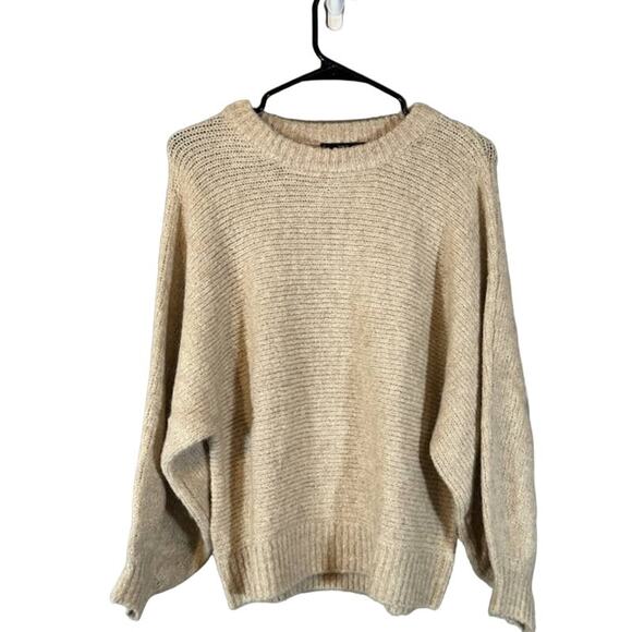 MNG by Mango Beige Dolman Long Sleeve Wool Blend Knit Sweater Women Sz XS - Picture 1 of 7